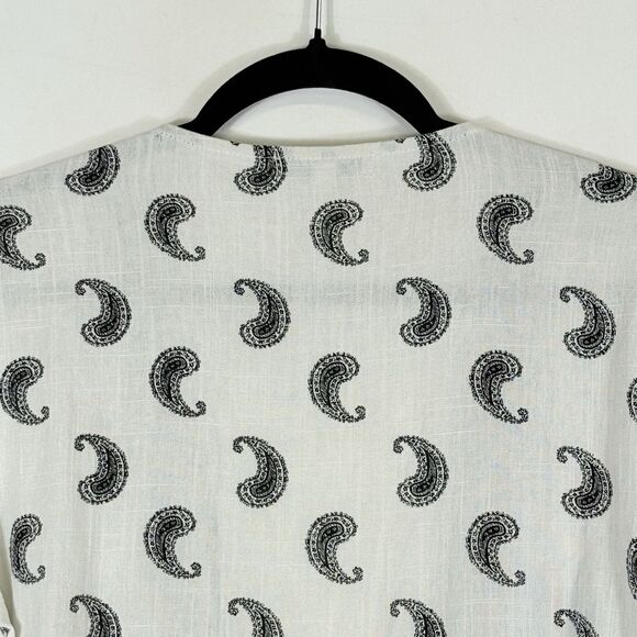 Indio Collective Womens Large Black White Paisley Boho Open Front Shirt Top - Picture 6 of 8